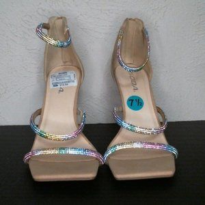 Rhinestone Square Open Toe Stilletto with Zipper Ankle